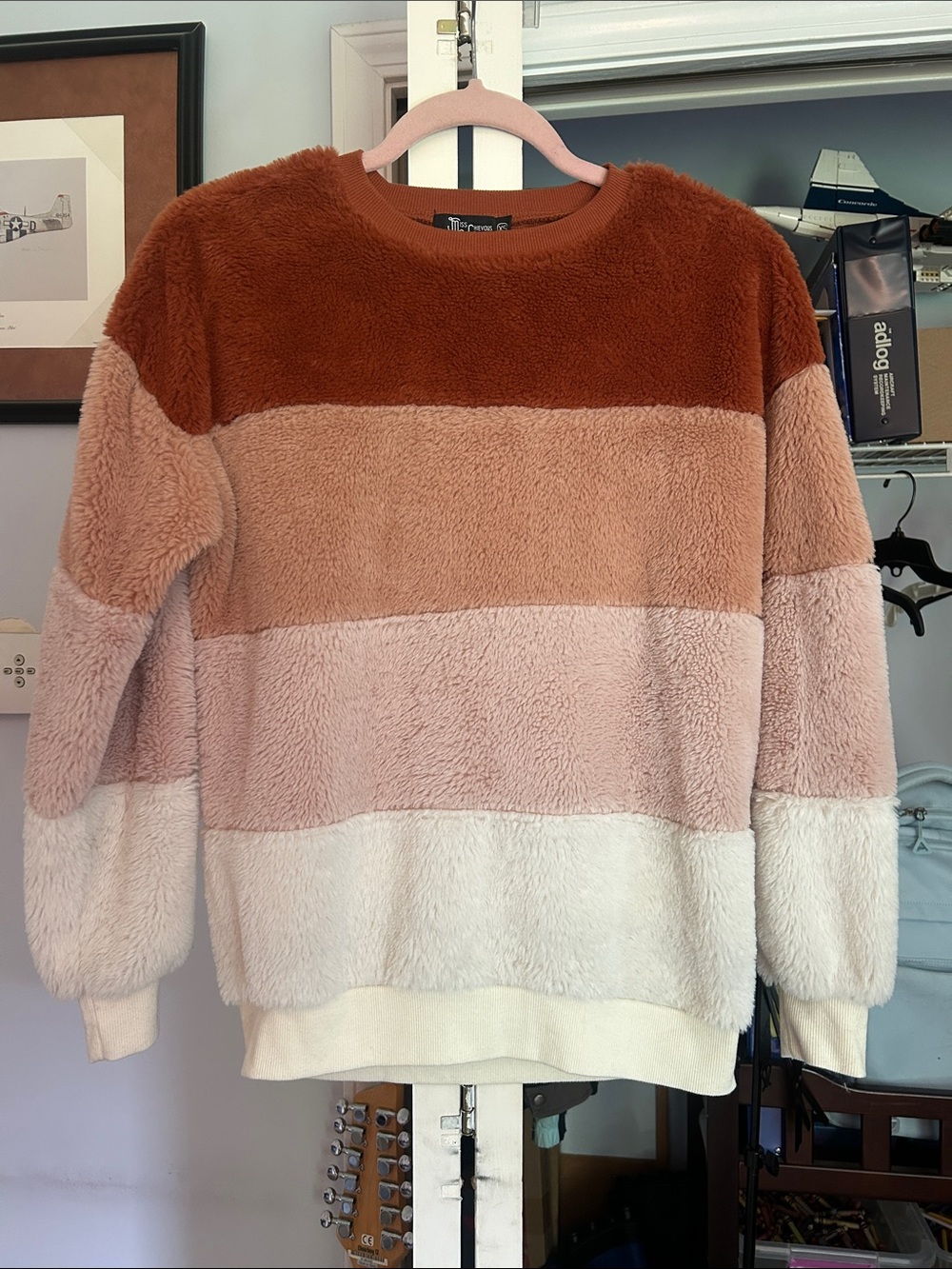 Miss Chievous Plush Colorblock Crewneck Sweater - Rust, Blush, Pink, Cream